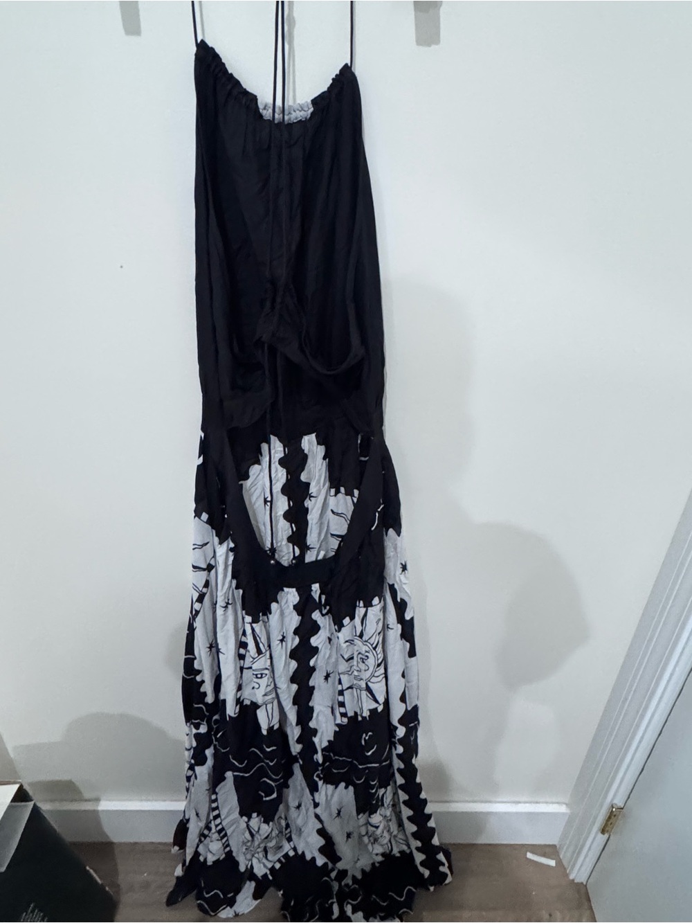 Anthropologie Black and White Halter Maxi Dress with Graphic Motif - Picture 8 of 10